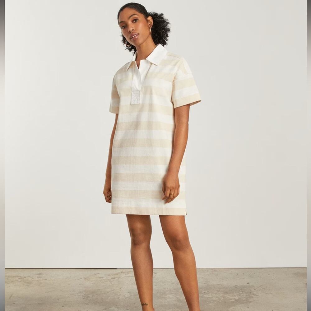 Everlane The Organic Cotton White & Cream Stripe Polo Mini Dress Sz‎ S NEW